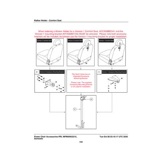 Pride Mobility INFINFB2434 manual installation instructions walker holder with mounting parts diagram