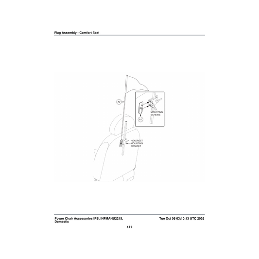 Pride Mobility INFINFB2593 manual installation instructions flag holder bracket comfort parts diagram