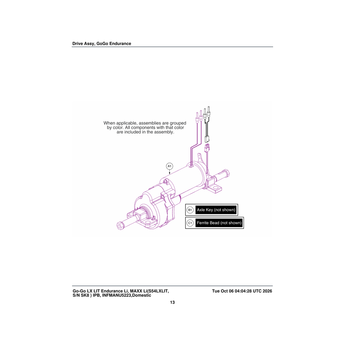 Pride Mobility KEYSTL1003 key shaft asi-140/142 transaxle parts diagram