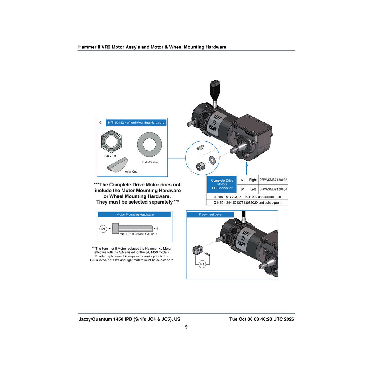 Pride Mobility KIT150482 wheel mounting hardware kit assembly hammer ii motors parts diagram