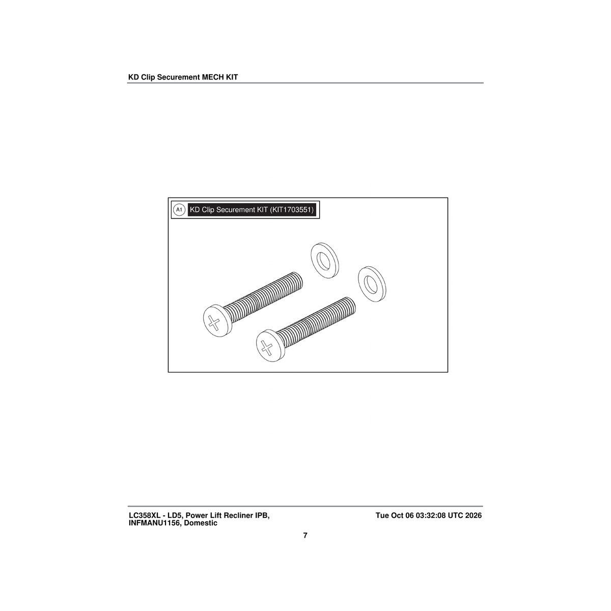 Pride Mobility KIT1703551 kd clip securement mech kit assembly lift chair parts diagram