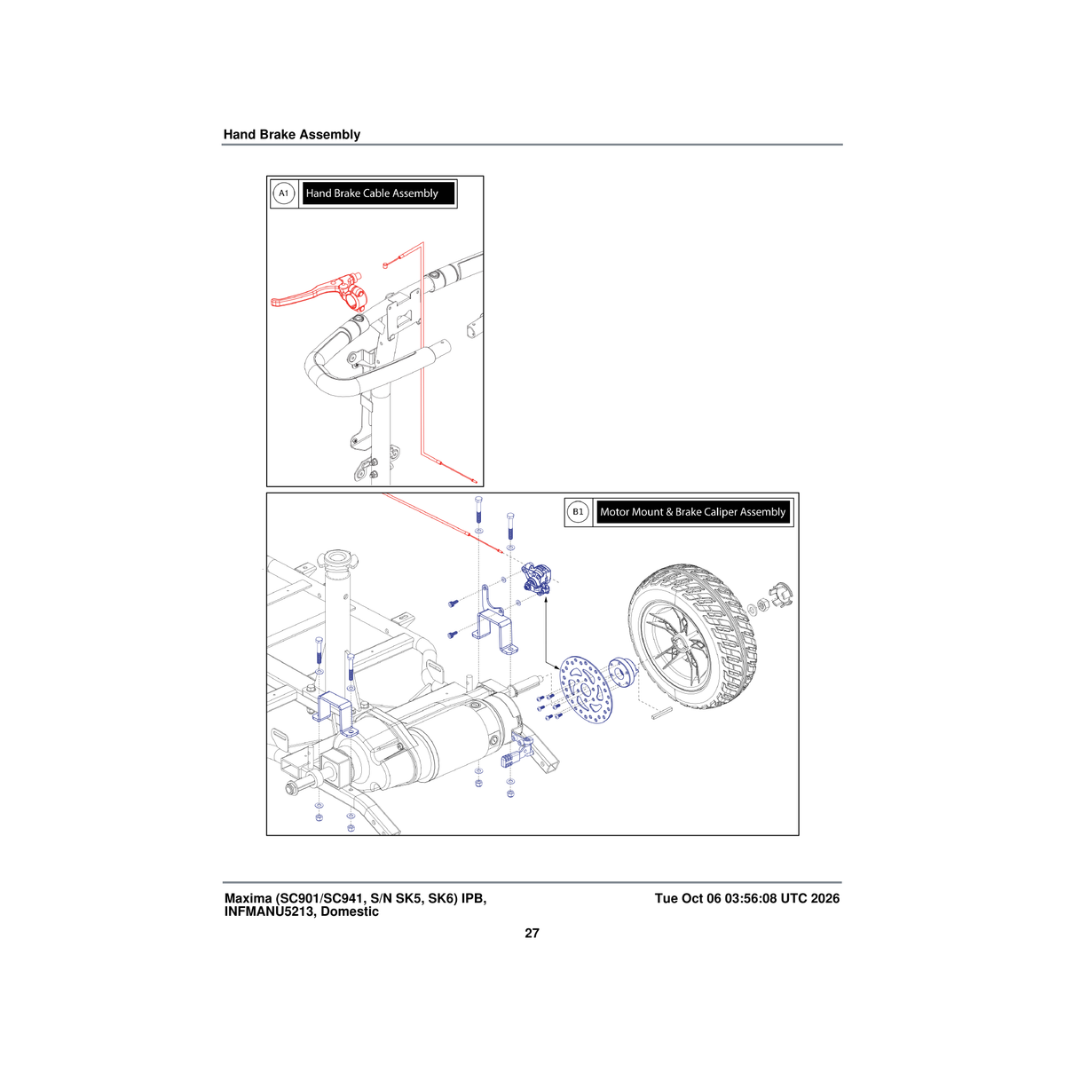 Pride Mobility KIT1902102 brake cable assembly parts diagram