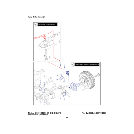 Pride Mobility KIT1902102 brake cable assembly parts diagram