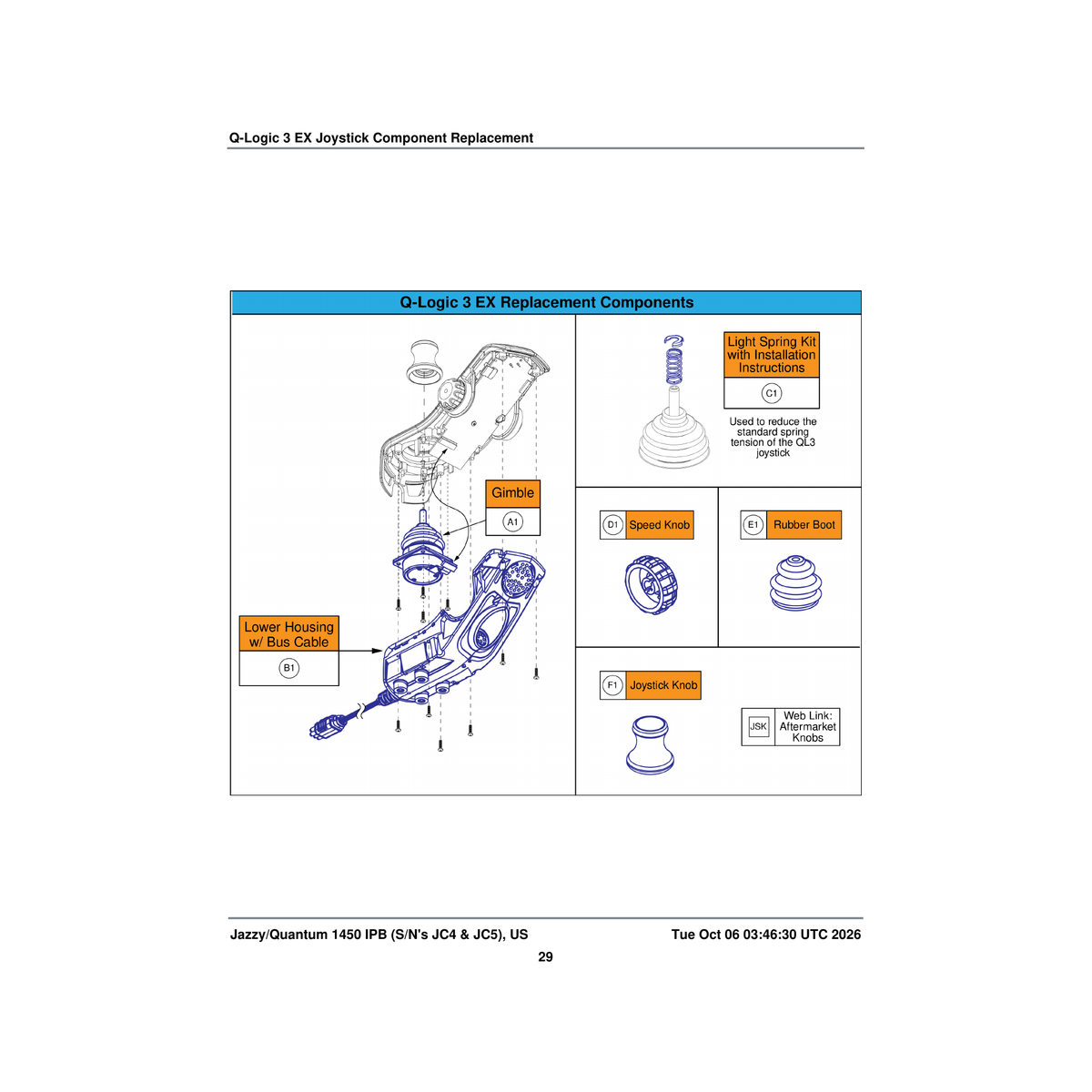 Pride Mobility KIT1902931 q-logic 3 handcontrol light spring option kit with install instructions parts diagram