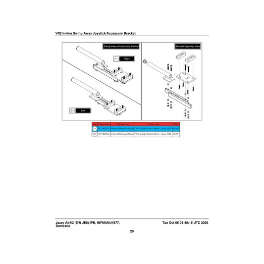 Pride Mobility KIT1907543 swing away inline joystick accessory assembly right parts diagram