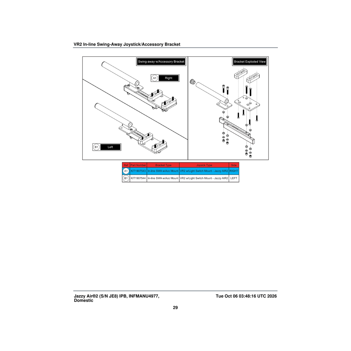 Pride Mobility KIT1907544 swing away inline joystick accessory assembly left parts diagram