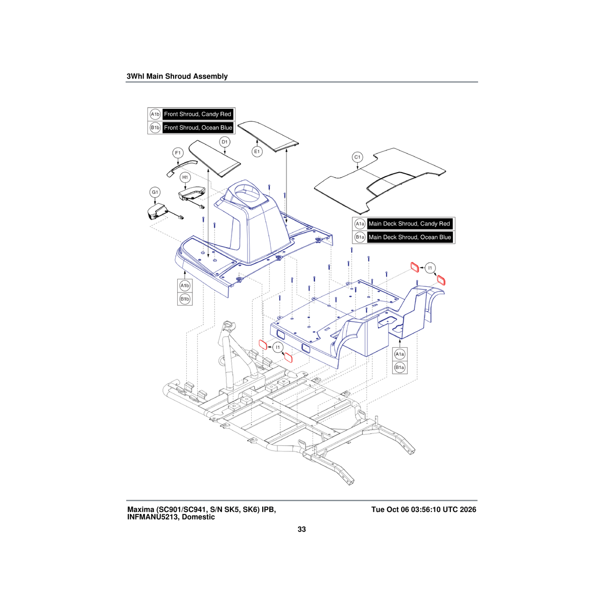 Pride Mobility KIT1910239 kit assembly front shroud deck complete with hardware garnet parts diagram
