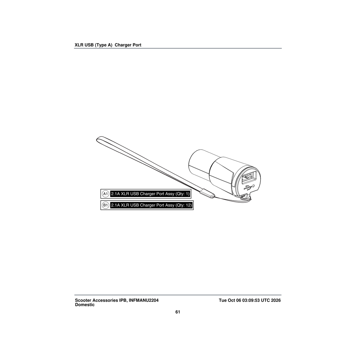 Pride Mobility KIT2001524 2.1a xlr kit assembly usb charger port complete assembly parts diagram