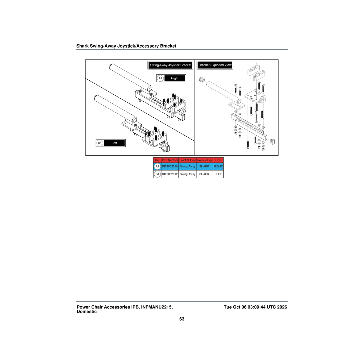 Pride Mobility KIT2002912 swing away kit left parts diagram