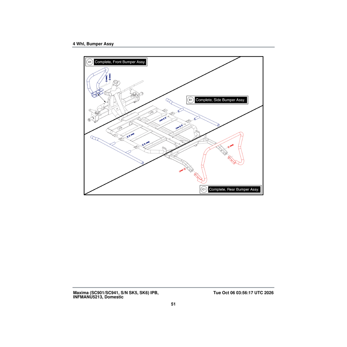 Pride Mobility KIT2004405 side bumper kit 4 wheel parts diagram