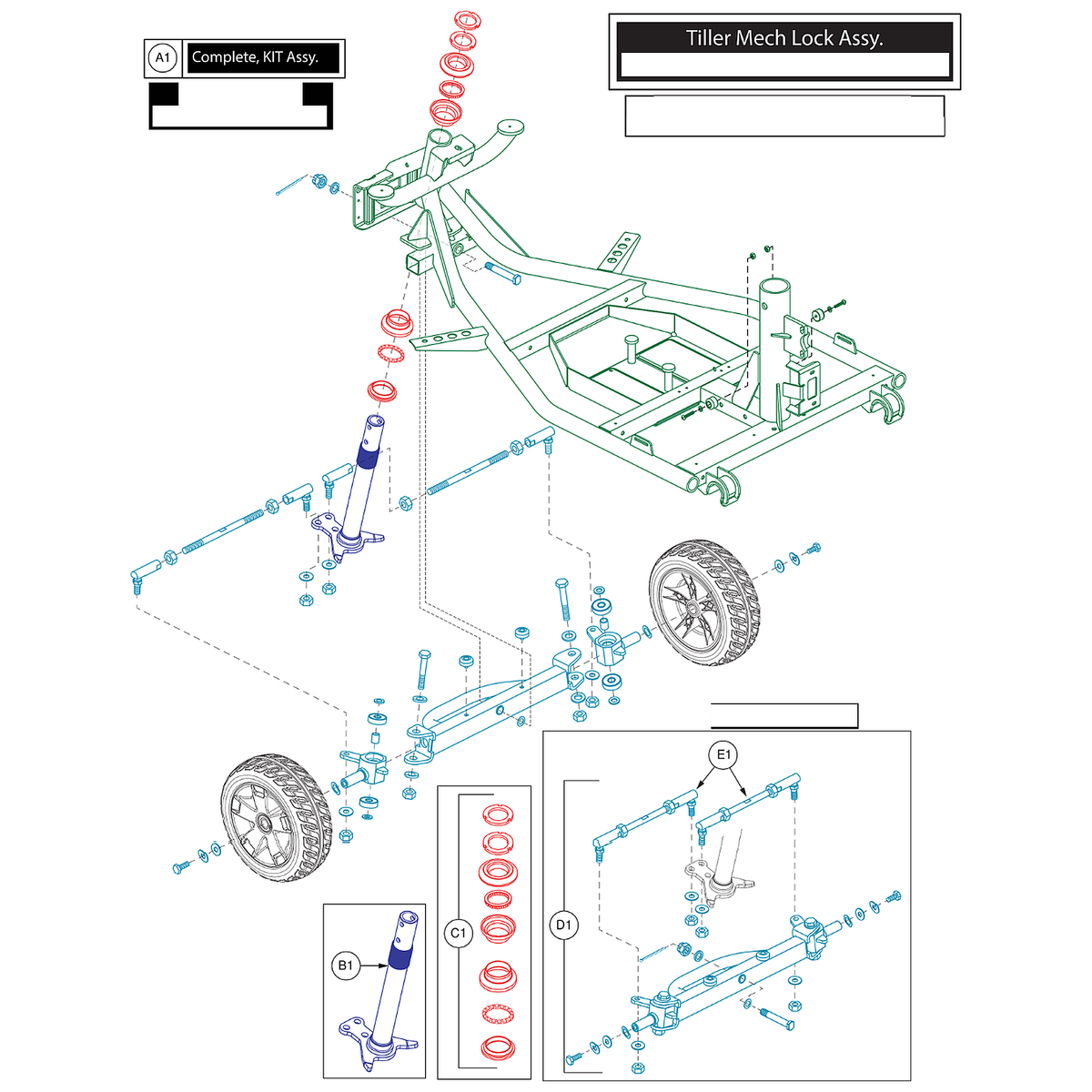 Pride Mobility (KIT2004890), Pride parts diagram of the 4-wheel VA Victory 10 front frame showing the Dynamic 10 inch front frame kit, item A1.