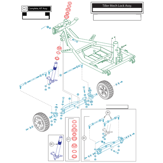 Pride Mobility (KIT2004890), Pride parts diagram of the 4-wheel VA Victory 10 front frame showing the Dynamic 10 inch front frame kit, item A1.