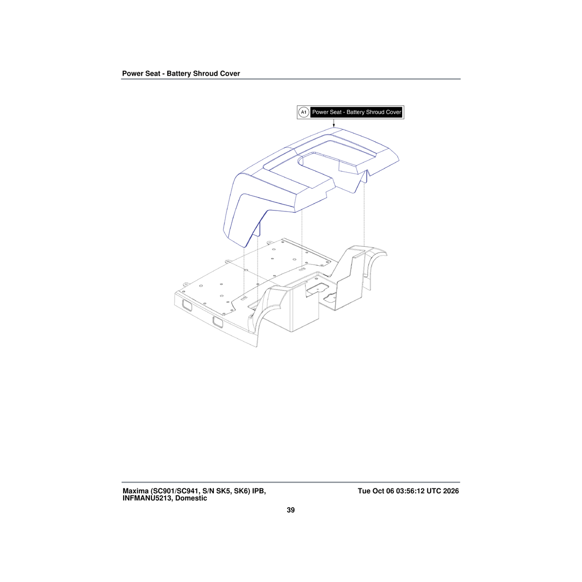 Pride Mobility KIT2005905 kit assembly battery shroud front power seat secondary parts diagram