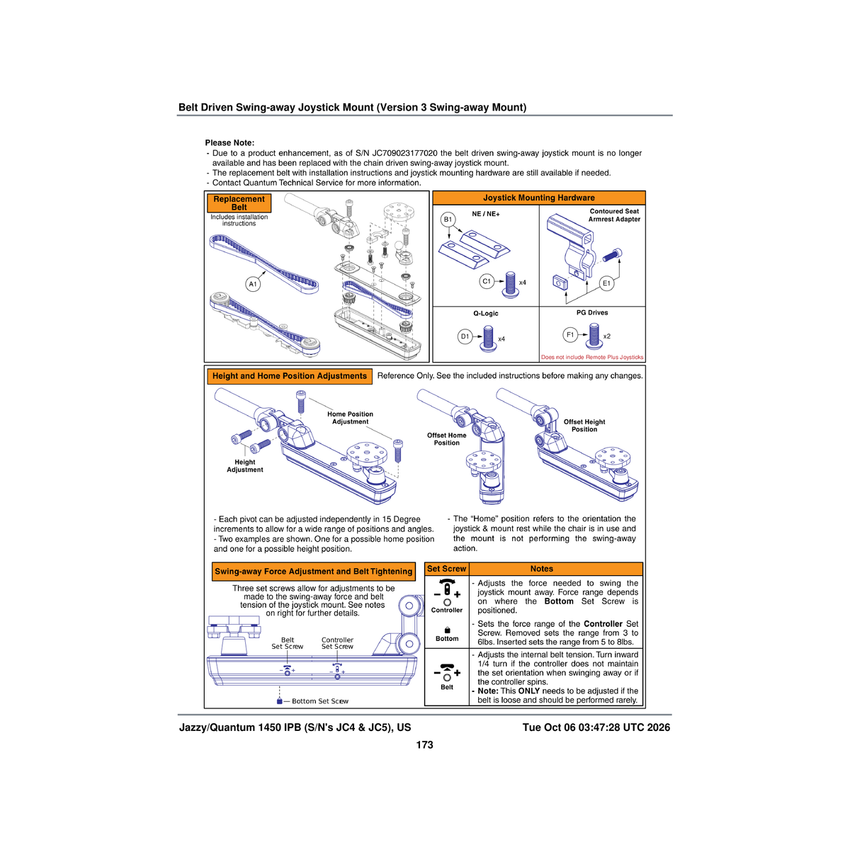 Pride Mobility KIT2103246 timing belt service assembly swing away joystick mount parts diagram