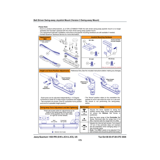 Pride Mobility KIT2103246 timing belt service assembly swing away joystick mount parts diagram