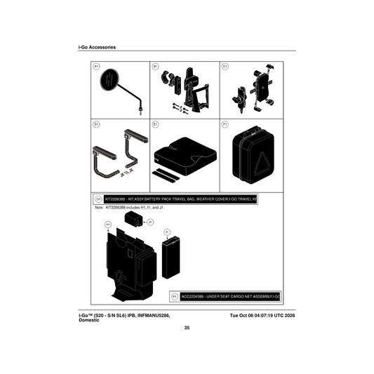 Pride Mobility KIT2206388 battery pack travel bag kit assembly weather cover travel parts diagram
