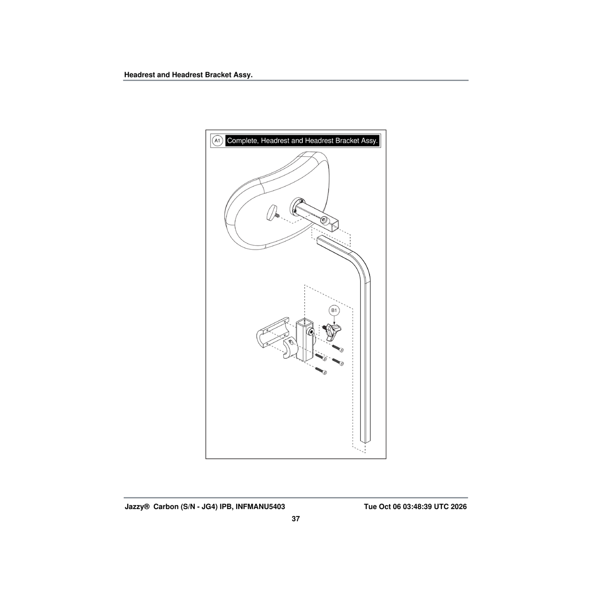 Pride Mobility KIT2304158 jazzy carbon headrest kit assembly complete tzpj001 parts diagram