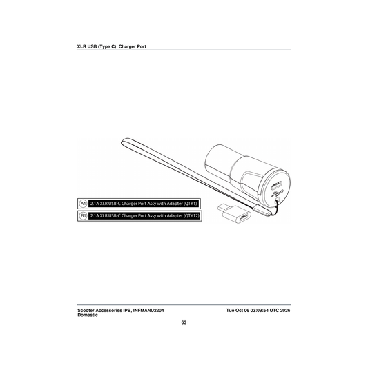 Pride Mobility KIT2306218 2.1a xlr kit assembly usb charger port type c complete parts diagram