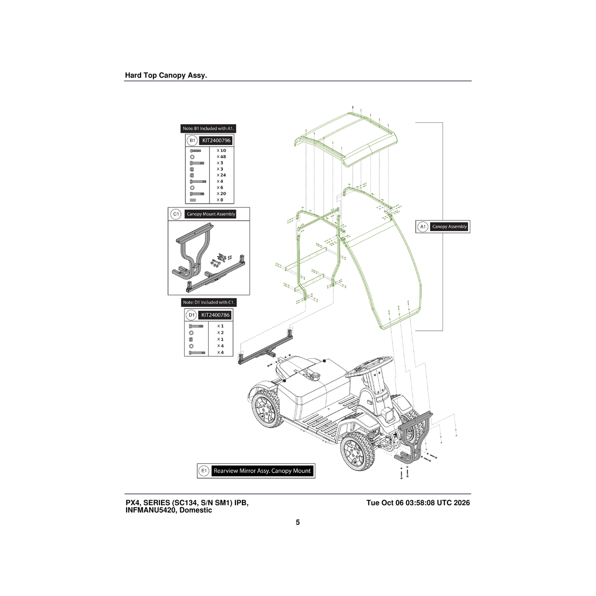 Pride Mobility KIT2400786 hardware kit canopy mounting px4/cx4 series parts diagram