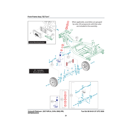 Pride Mobility KIT2405503 kit assembly front frame 10 inch 4wheel dynamic victory ez turn parts diagram