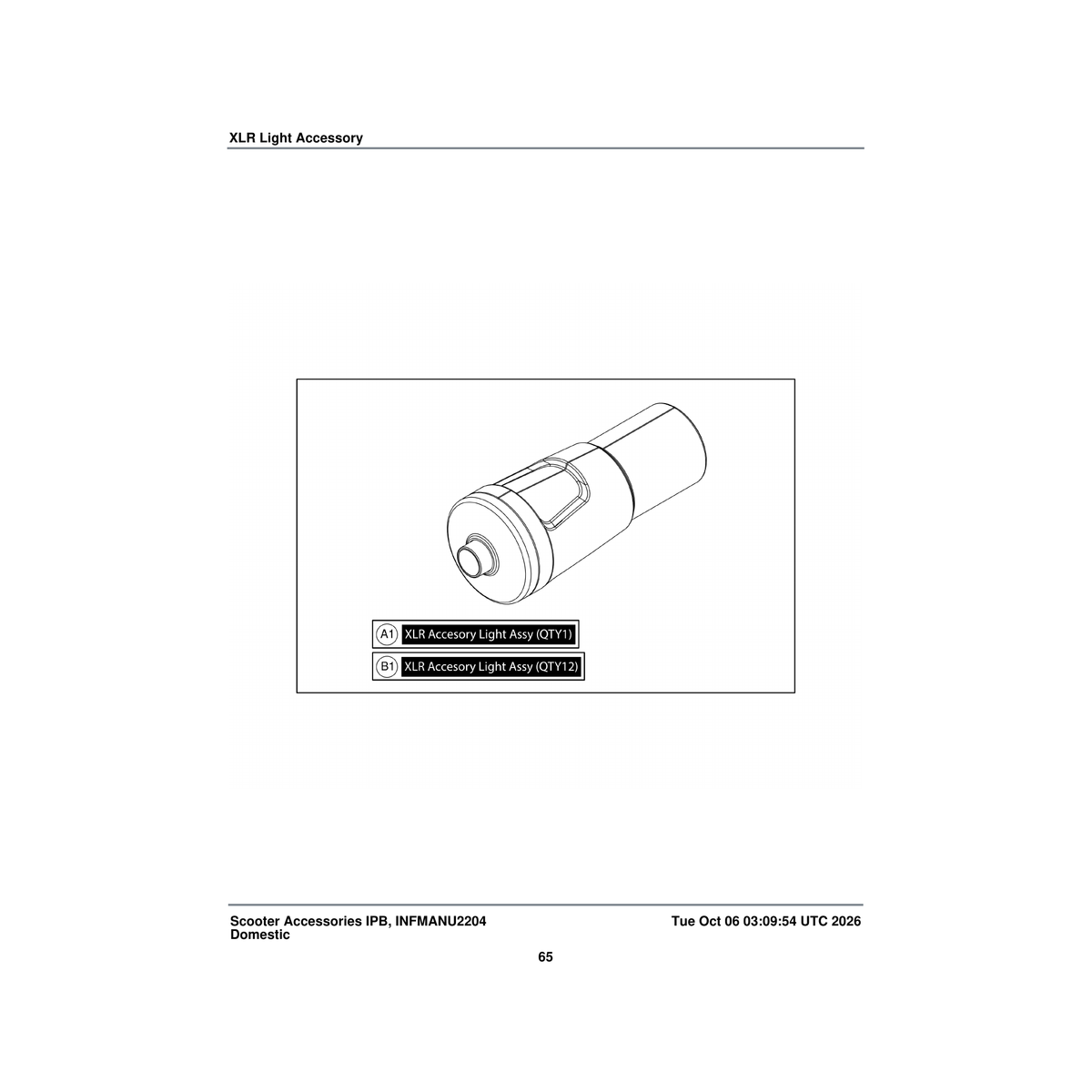 Pride Mobility KIT2504479 xlr kit assembly toggle light accessory single accessory parts diagram