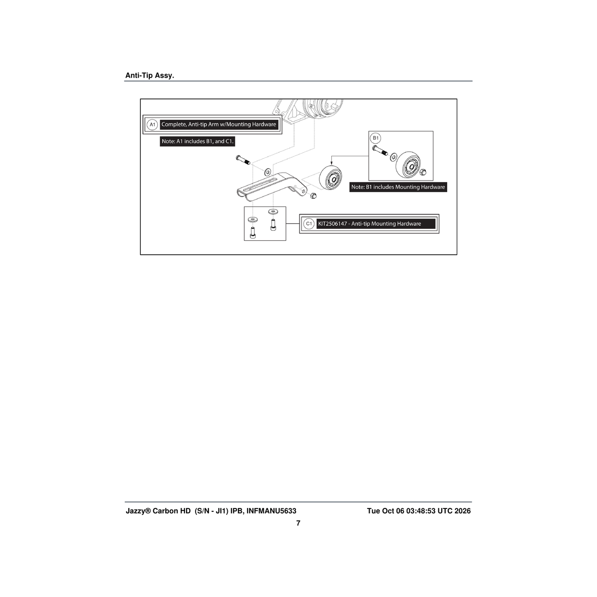 Pride Mobility KIT2506147 wheel hardware kit (innuovo: l0100959) parts diagram