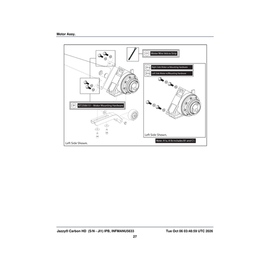 Pride Mobility KIT2506151 motor hardware kit (innuovo: l0100960) parts diagram