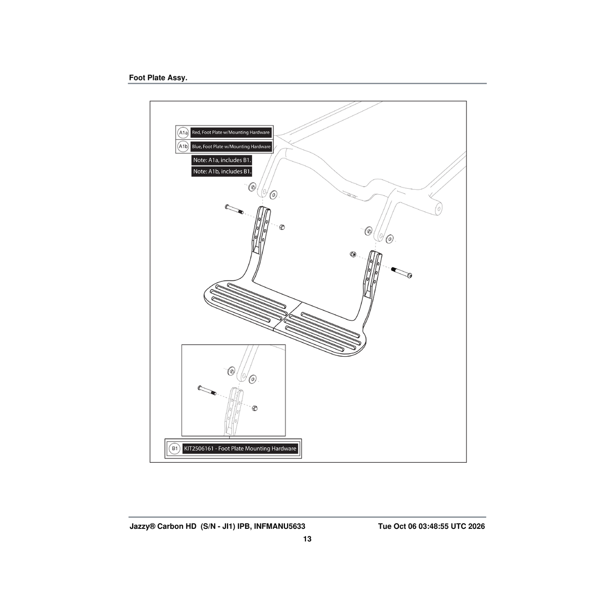 Pride Mobility KIT2506161 footrest hardware kit (innuovo: l0100961) parts diagram