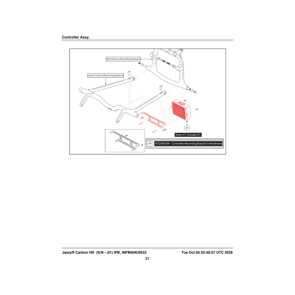 Pride Mobility KIT2506184 controller mounting bracket with mounting hardware (innuovo: l0100965) parts diagram