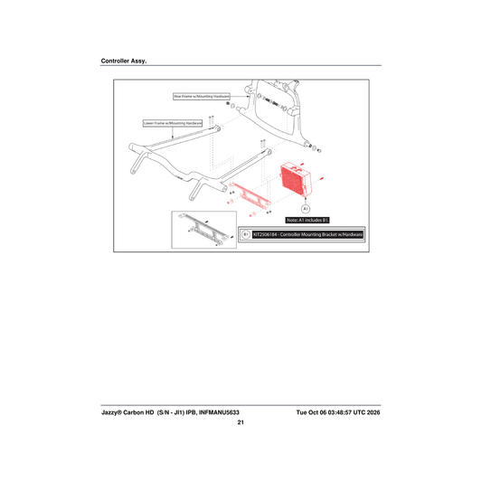 Pride Mobility KIT2506184 controller mounting bracket with mounting hardware (innuovo: l0100965) parts diagram
