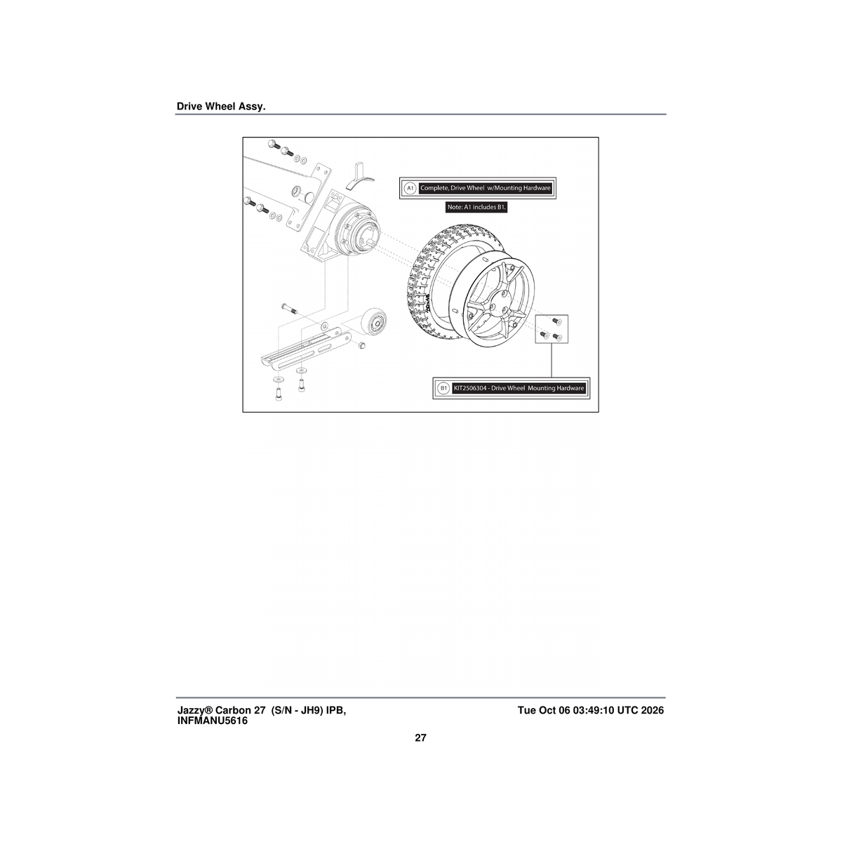 Pride Mobility KIT2506304 drive wheel mounting hardware (innuovo: l0100984) parts diagram