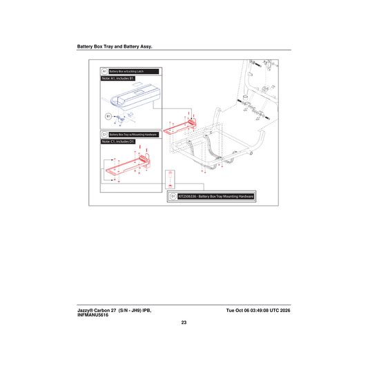 Pride Mobility KIT2506336 battery box tray mounting hardware (innuovo: l0101005) parts diagram