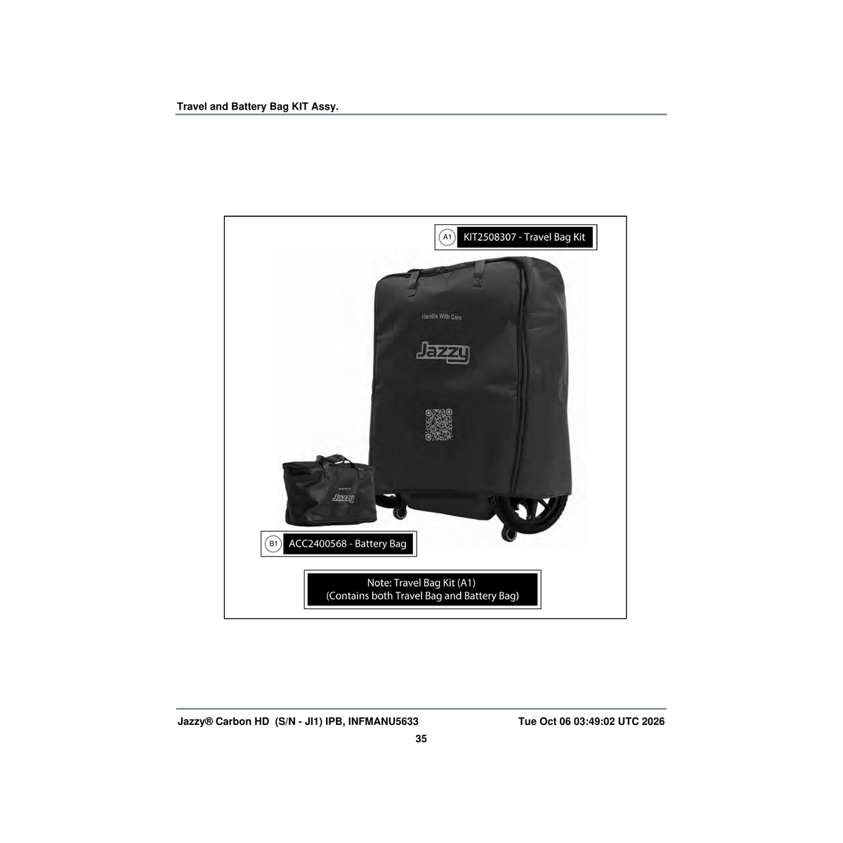 Pride Mobility KIT2508307 travel bag kit assembly hd foldable power chair parts diagram