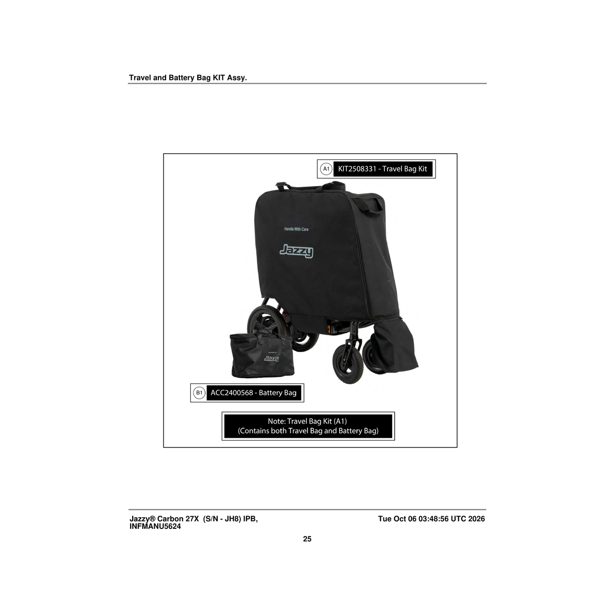 Pride Mobility KIT2508331 travel bag kit assembly carbon 27x foldable power chair parts diagram