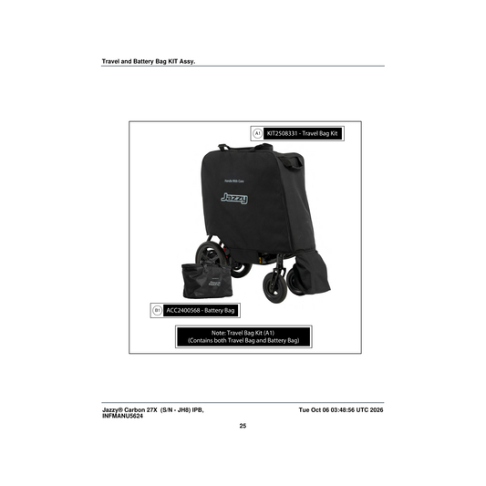 Pride Mobility KIT2508331 travel bag kit assembly carbon 27x foldable power chair parts diagram