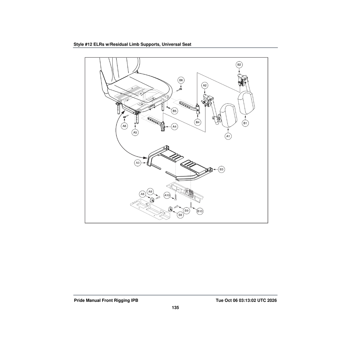 Pride Mobility KITASMB1594 residual limb support kit assembly right elr for universal parts diagram