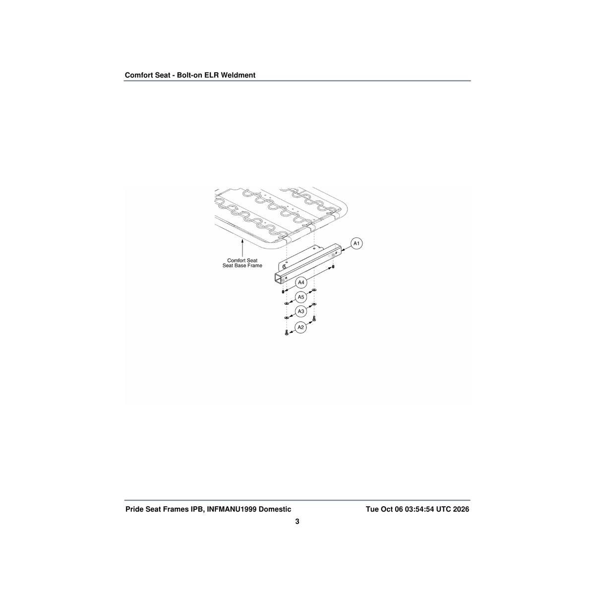 Pride Mobility KITASMB1723 elr for clover leaf seat frames kit assembly elr style #12 parts diagram