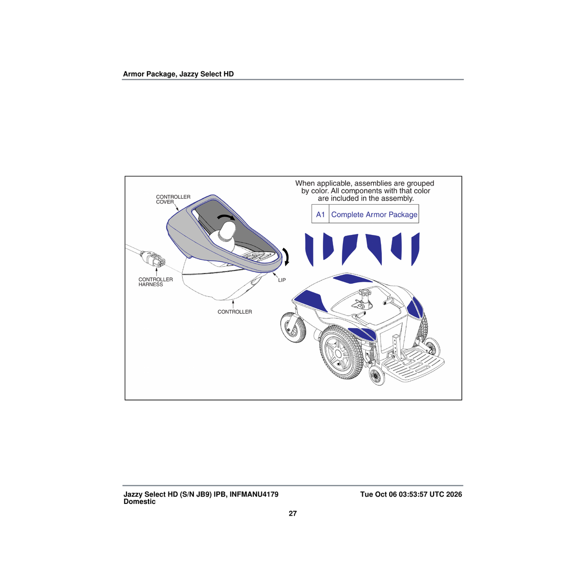 Pride Mobility KITASMB1854 basic armor kit kit assembly with controller cover black parts diagram