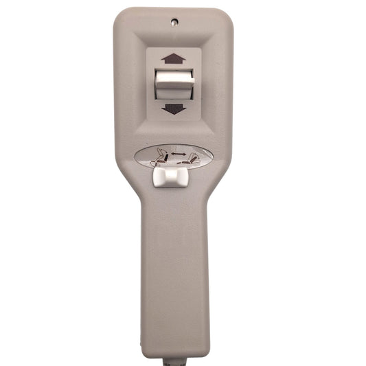 front close-up of the remote hand control and 2 switches