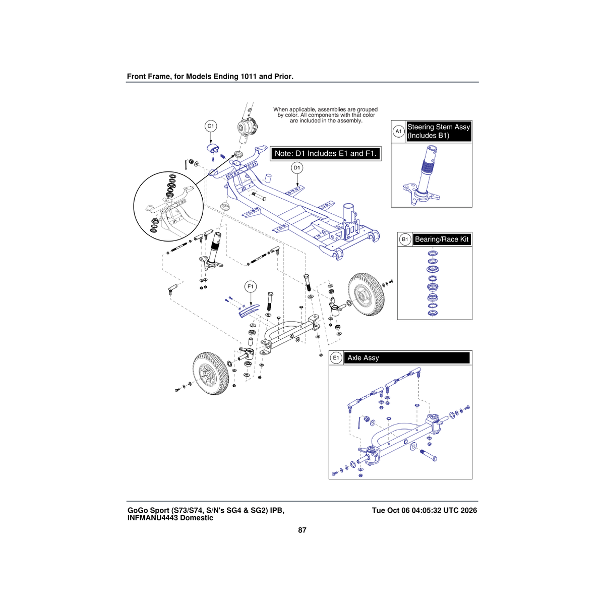 Pride Mobility MEC121622 front frame assembly 4 wheel parts diagram