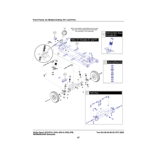 Pride Mobility MEC121623 front axle assembly 4 wheel parts diagram