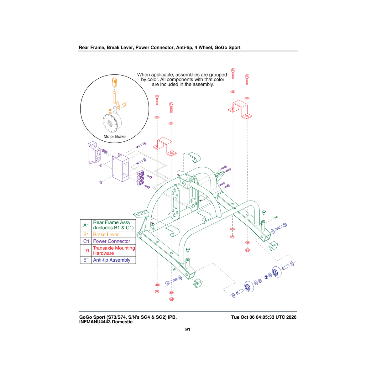 Pride Mobility MEC122290 rear frame assembly 4 wheel no light parts diagram