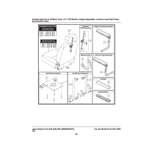 Pride Mobility MEC131662 headrest mounting bracket assembly comfort parts diagram