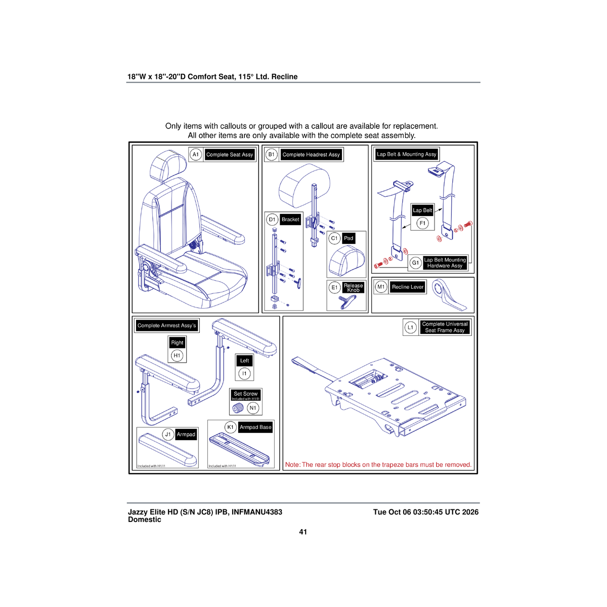 Pride Mobility MEC132398 universal jazzy quick release seat frame assembly comfort seat parts diagram