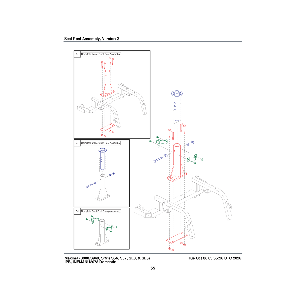Pride Mobility MEC134567 seat post clamp assembly 3-point lock-up parts diagram