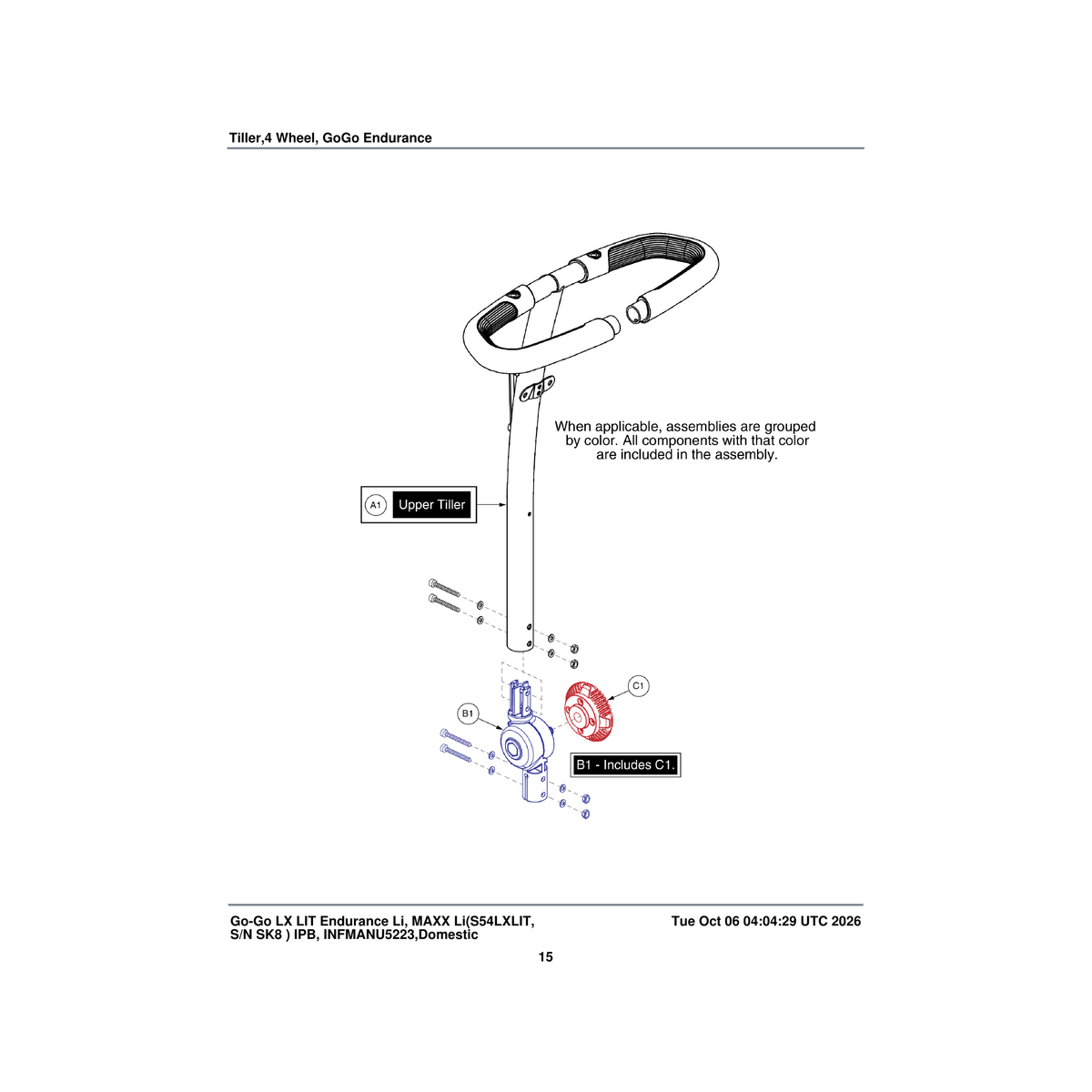Pride Mobility MEC138280 standard tiller assembly 4 wheel parts diagram