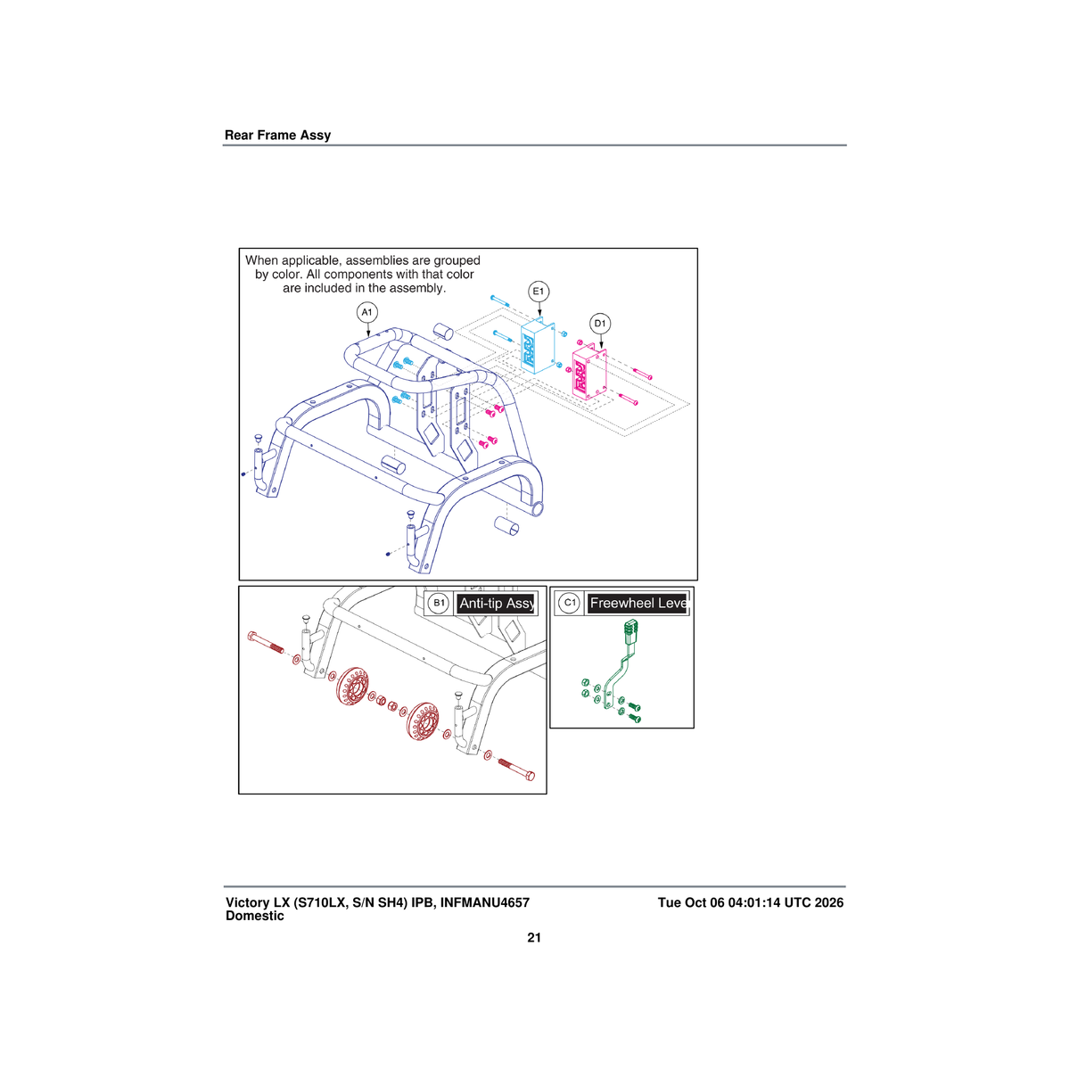Pride Mobility MEC138582 rear frame assembly victory lx parts diagram