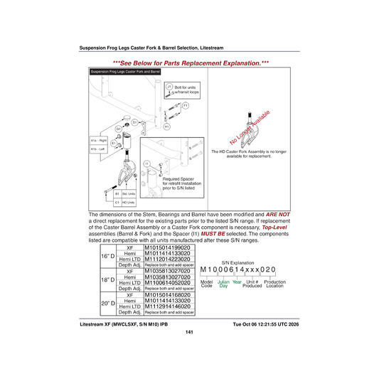 Pride Mobility MEC139083 frog legs suspension fork caster assembly with 15m stem parts diagram