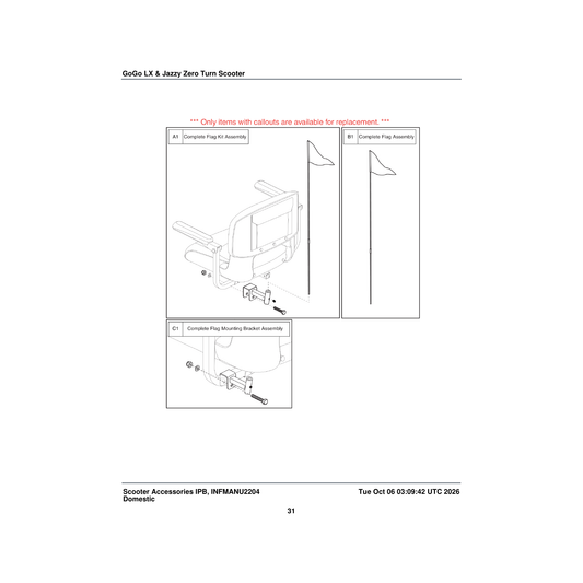 Pride Mobility MEC150972 flag mounting bracket assembly parts diagram