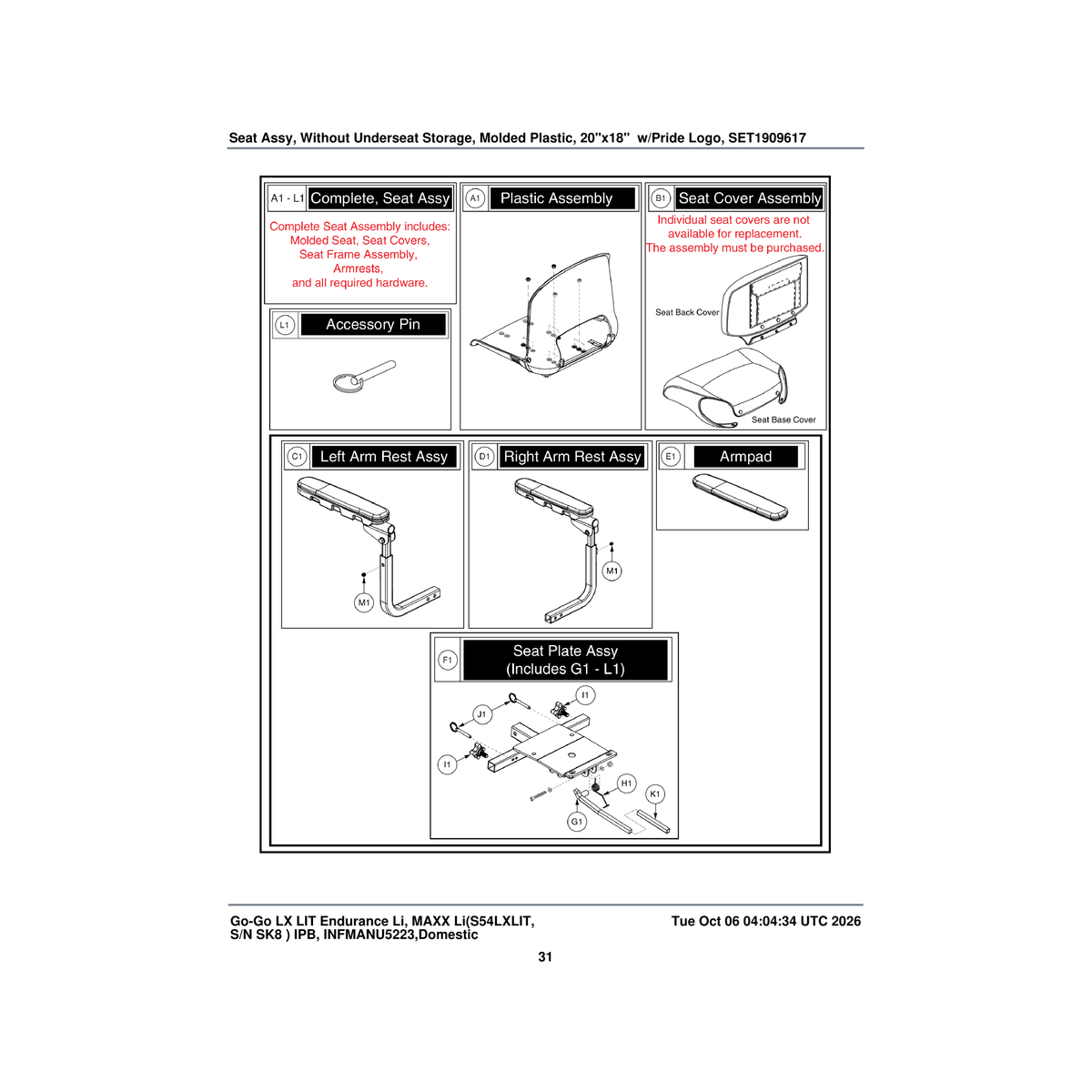 Pride Mobility MEC152057 go-chair flat seat plate assembly parts diagram
